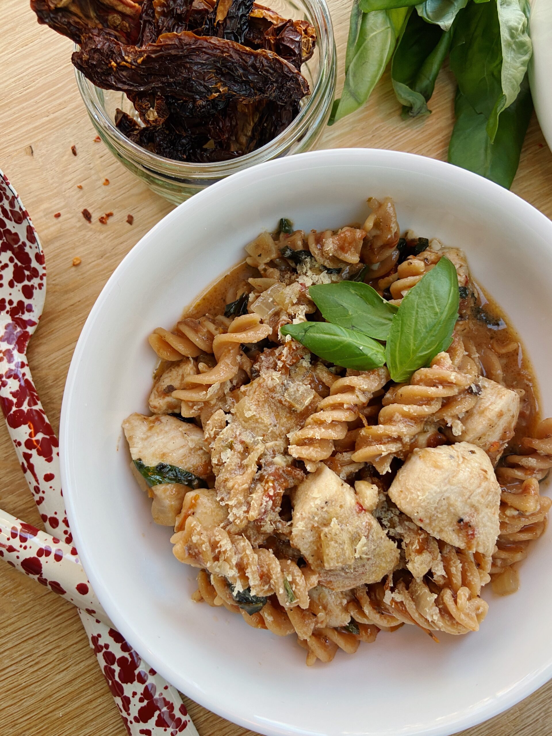 Creamy Sun Dried Tomato and Lentil Pasta with Chicken (Gluten Free, Dairy Free)